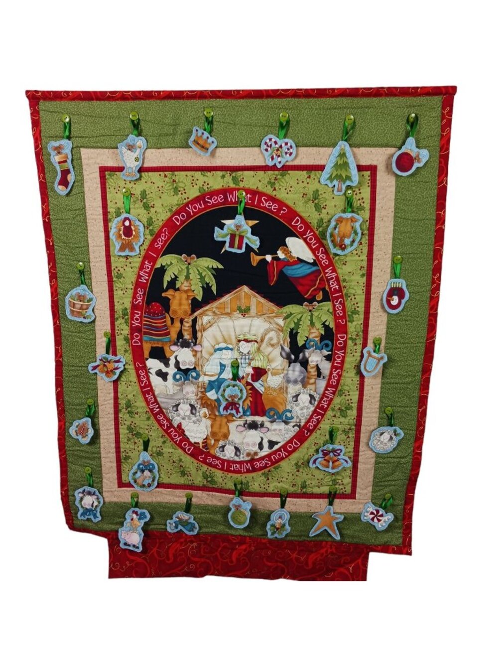 Nativity Christmas Advent Calendar Quilted Fabric Wall Hanging Decor Holiday